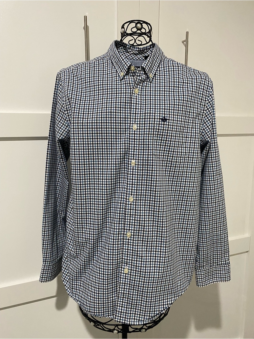 Dockers Men's Navy and White Gingham Button-Down Shirt